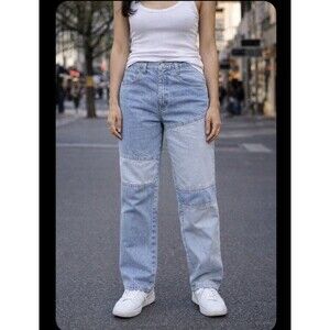 Vintage Like Eunina M Denim Pants Womens Patch Acid Wash Studded Jewel USA 80s